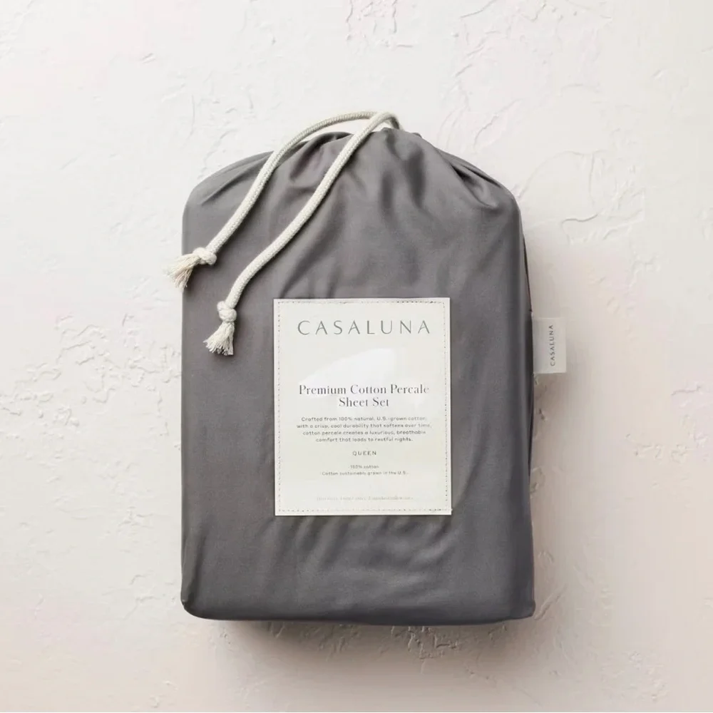 Casaluna Full 400 Thread Count Percale Sheet Set Dark Gray NEW